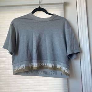 Opening Ceremony Grey Cropped T-Shirt w/Gold and Silver Metallic Band | Sz Large